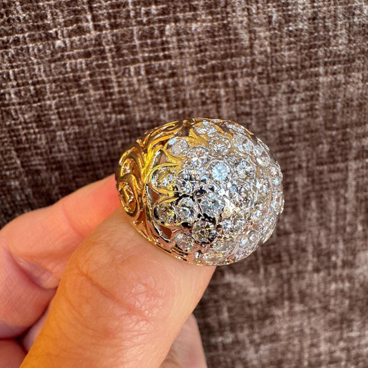 Estate Solid 14k Yellow Gold & Diamond Dome Ring