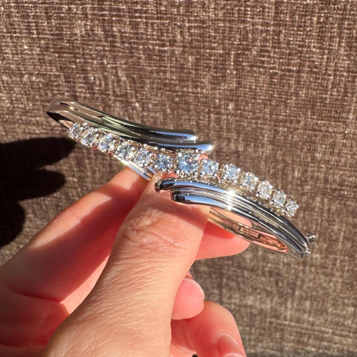 14k Solid White Gold Diamond Bypass Bangle Bracelet | 2.00 ctw | 18.3g | Mid-Century Estate