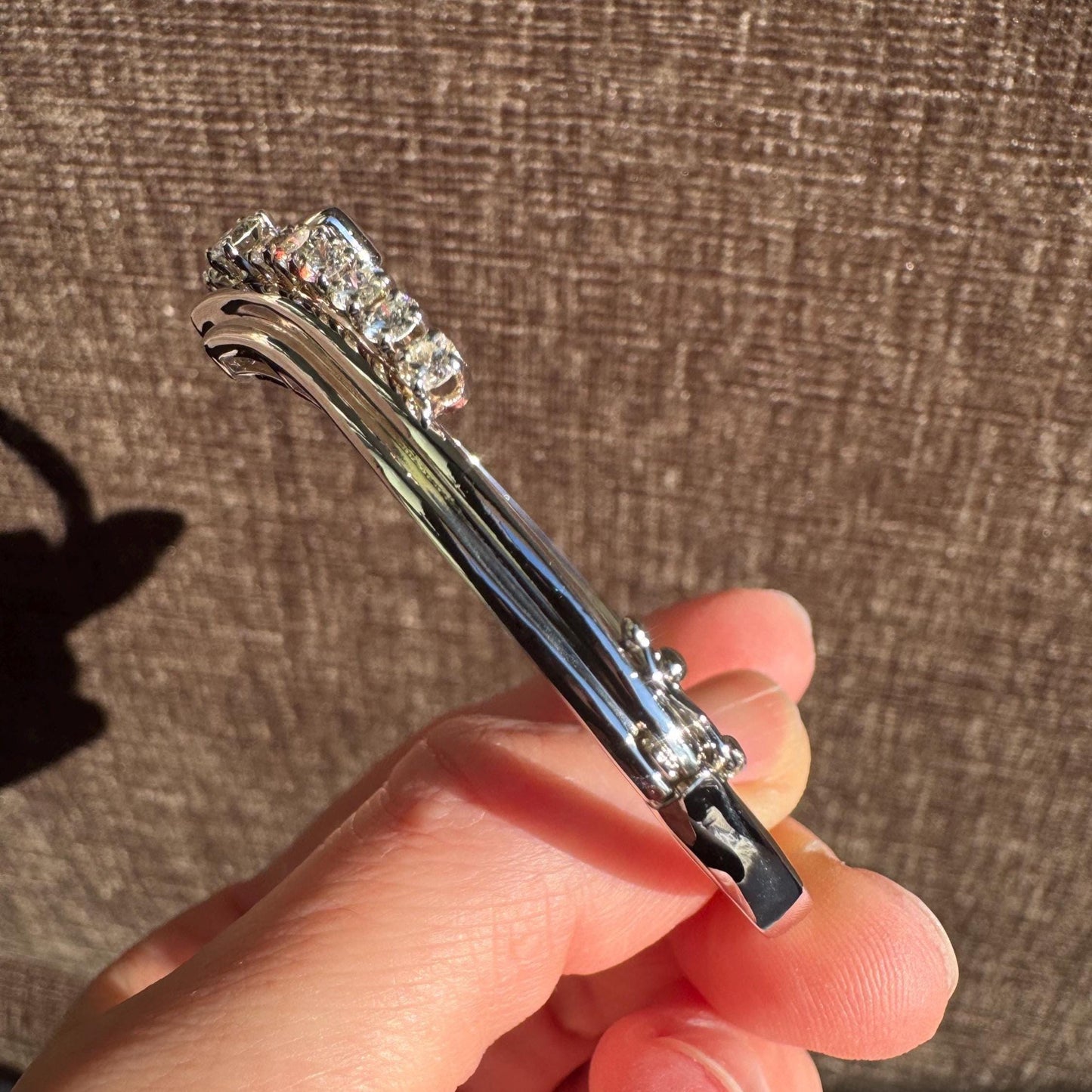 14k Solid White Gold Diamond Bypass Bangle Bracelet | 2.00 ctw | 18.3g | Mid-Century Estate