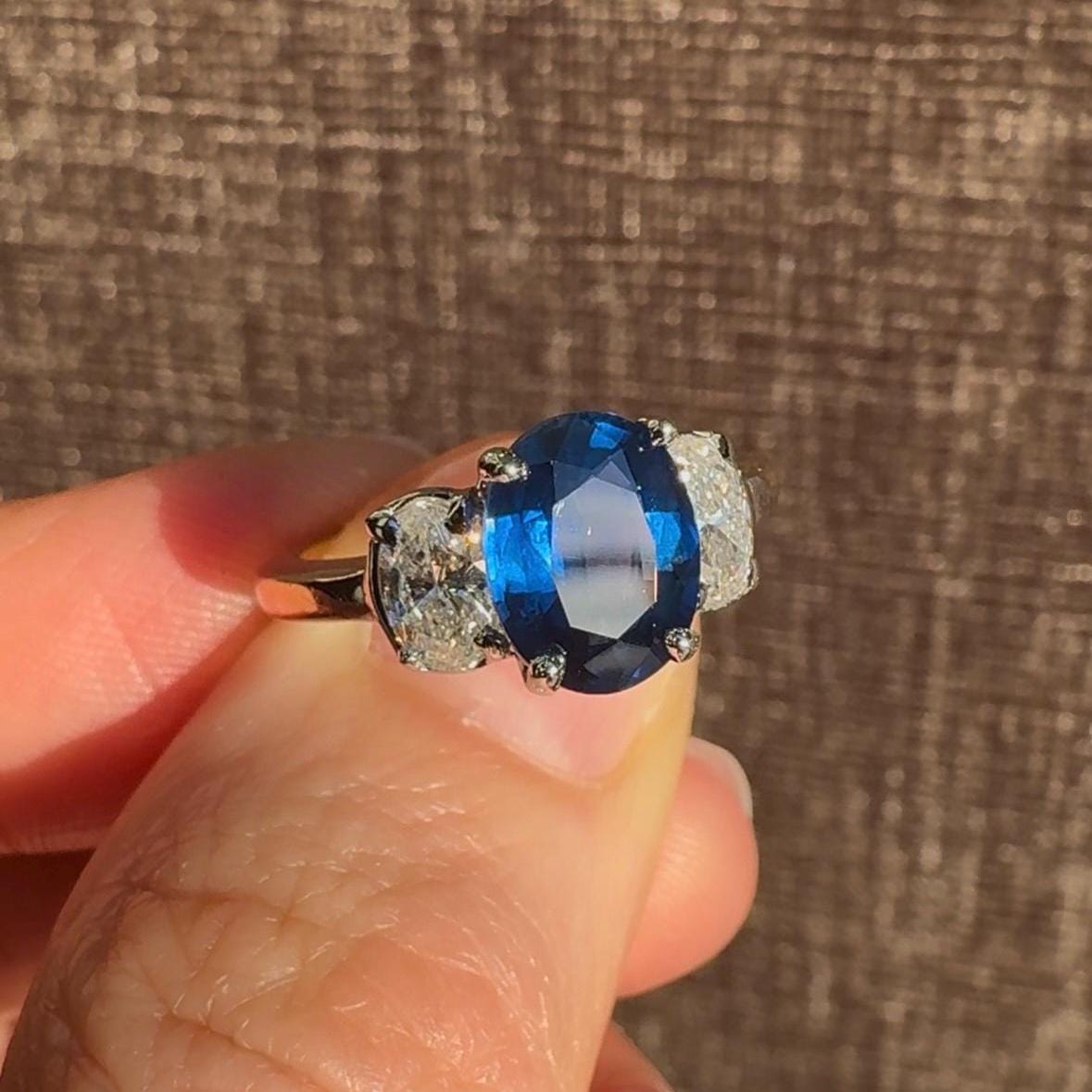 Vintage Three-Stone Sapphire and Diamond Ring – 14k Gold, Size 6