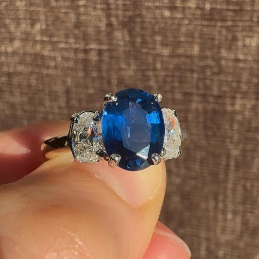 Vintage Three-Stone Sapphire and Diamond Ring – 14k Gold, Size 6
