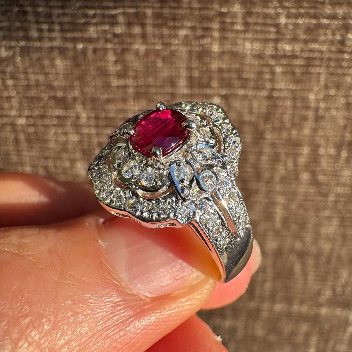 Certified Ruby & Diamond Ring – Art Deco Style – Size 7