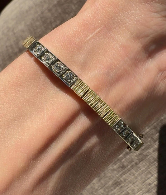 Vintage Two-Toned 14k Yellow & White Gold Diamond Bracelet