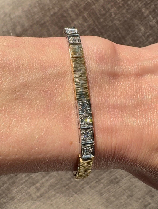 Vintage Two-Toned 14k Yellow & White Gold Diamond Bracelet