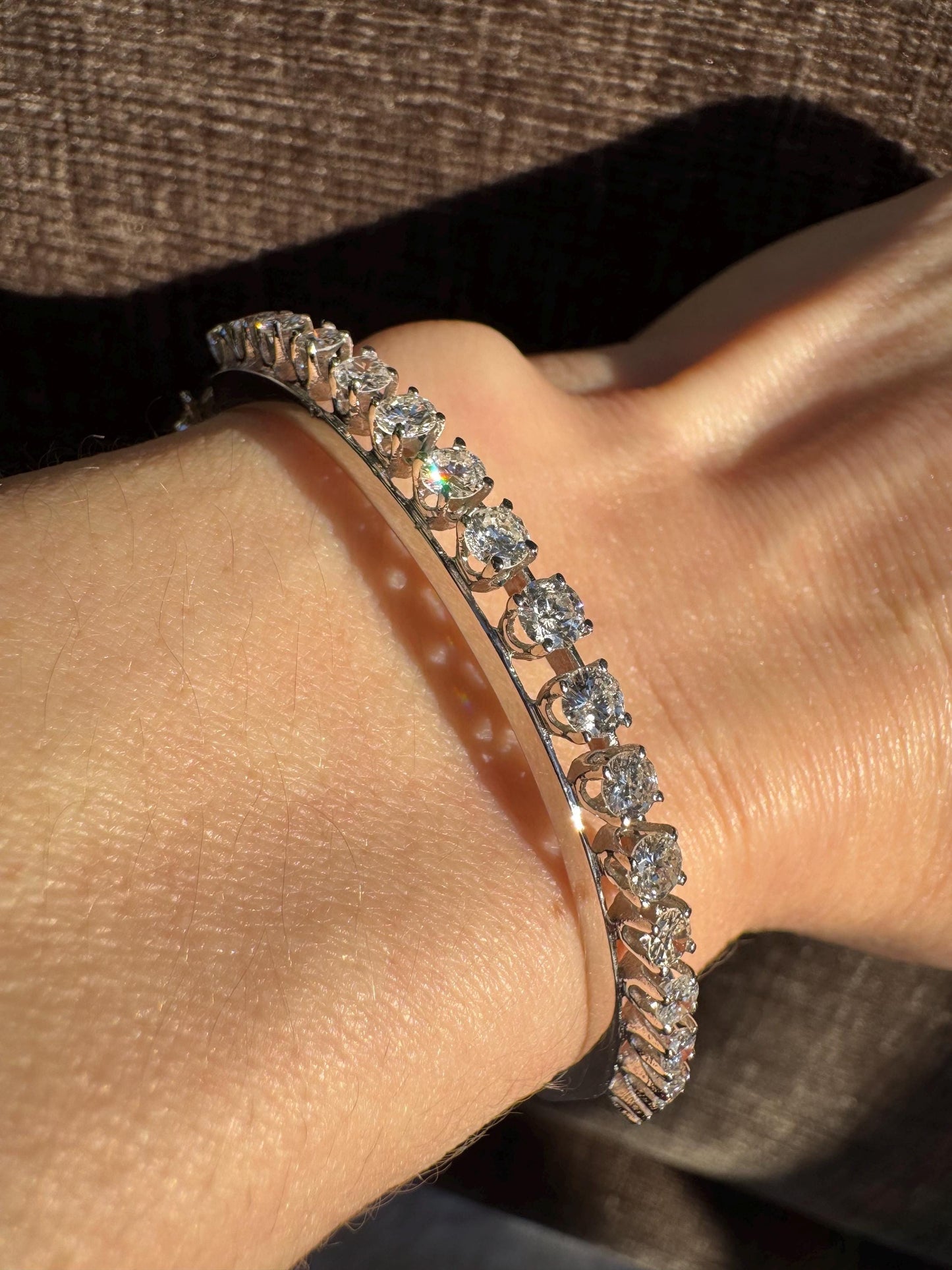 14k White Gold Diamond Hinged Bangle | 1.25ctw SI2-I | Vintage Estate Bracelet | 10g