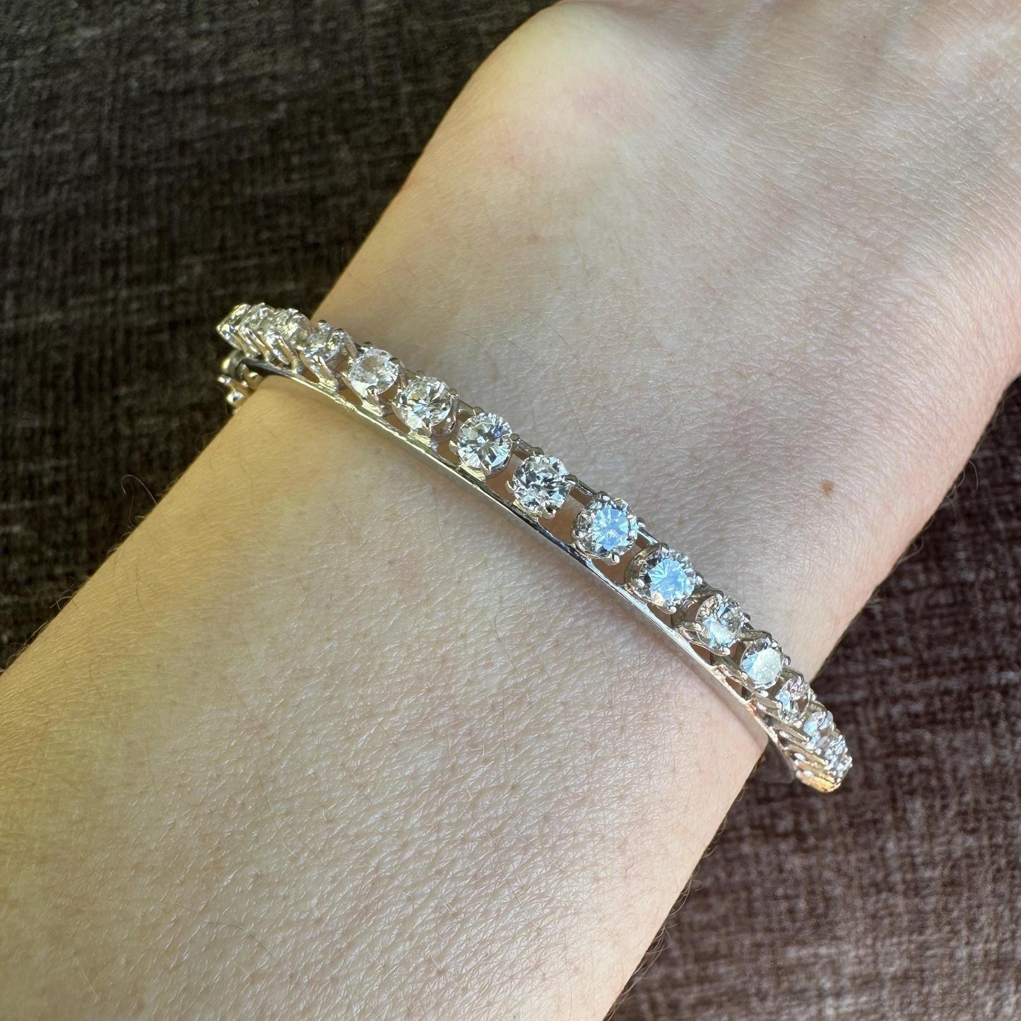 14k White Gold Diamond Hinged Bangle | 1.25ctw SI2-I | Vintage Estate Bracelet | 10g