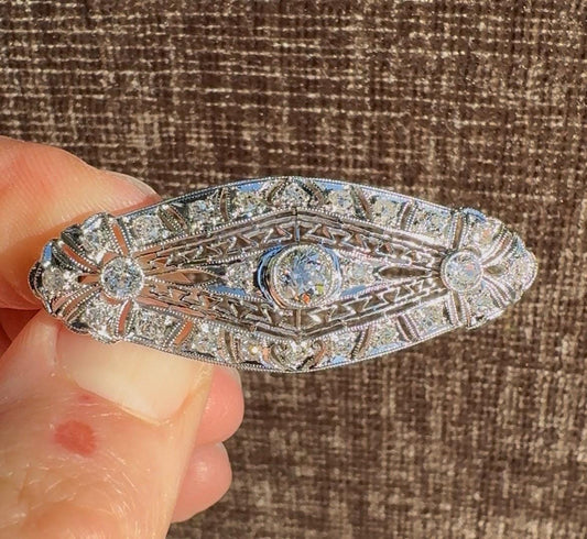 Art Deco Platinum & Old Mine Diamond Brooch – 1.25 ctw, 7.2g, VS1–VS2