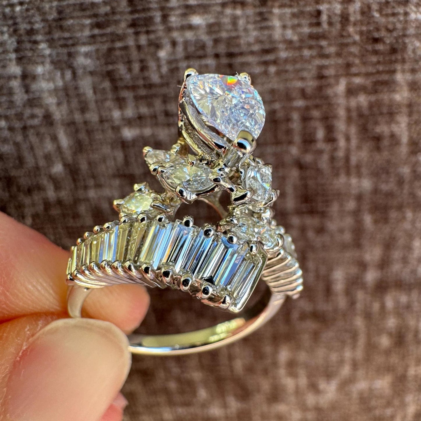 Vintage 18k Solid White Gold Diamond Bypass Ring | 3.18 ctw