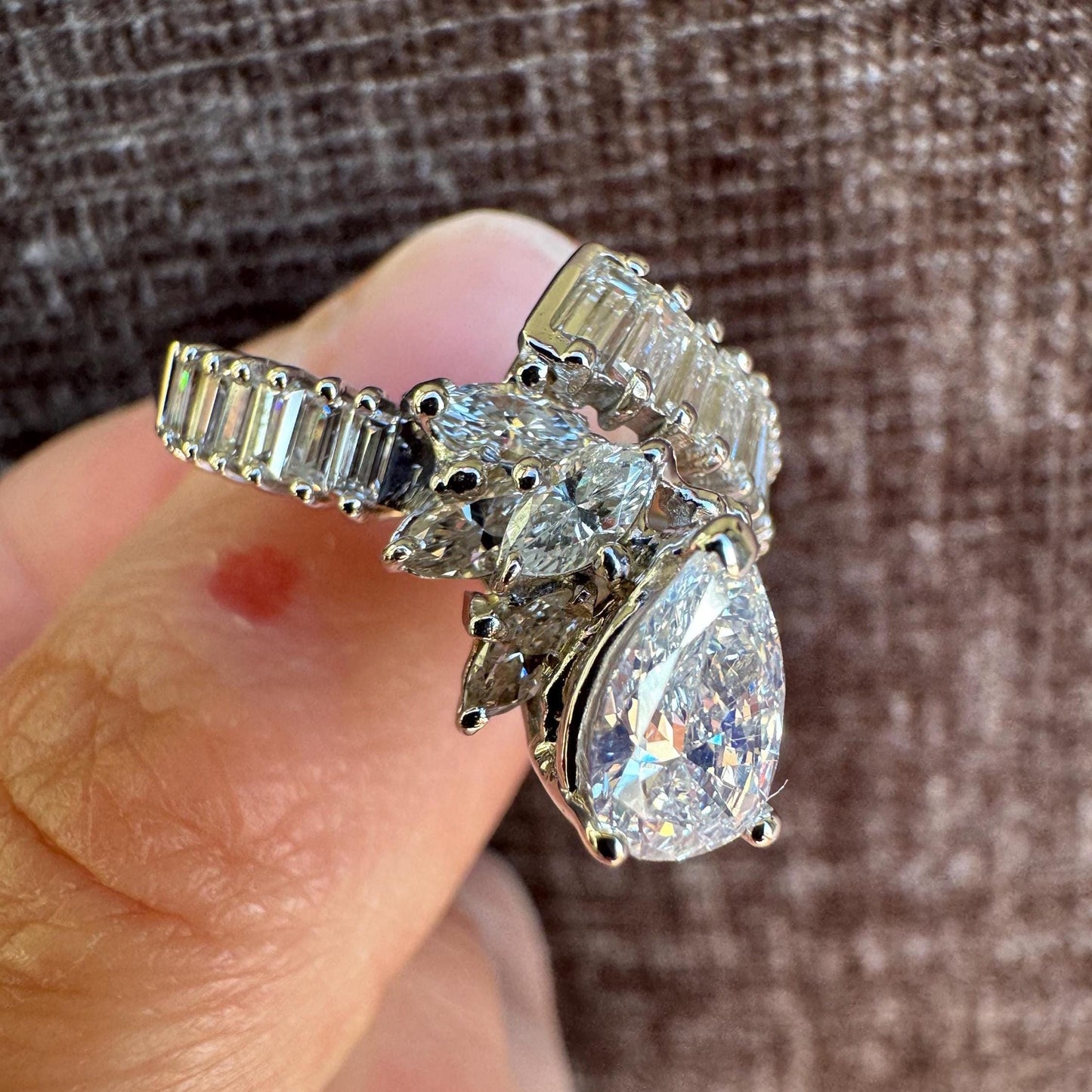 Vintage 18k Solid White Gold Diamond Bypass Ring | 3.18 ctw