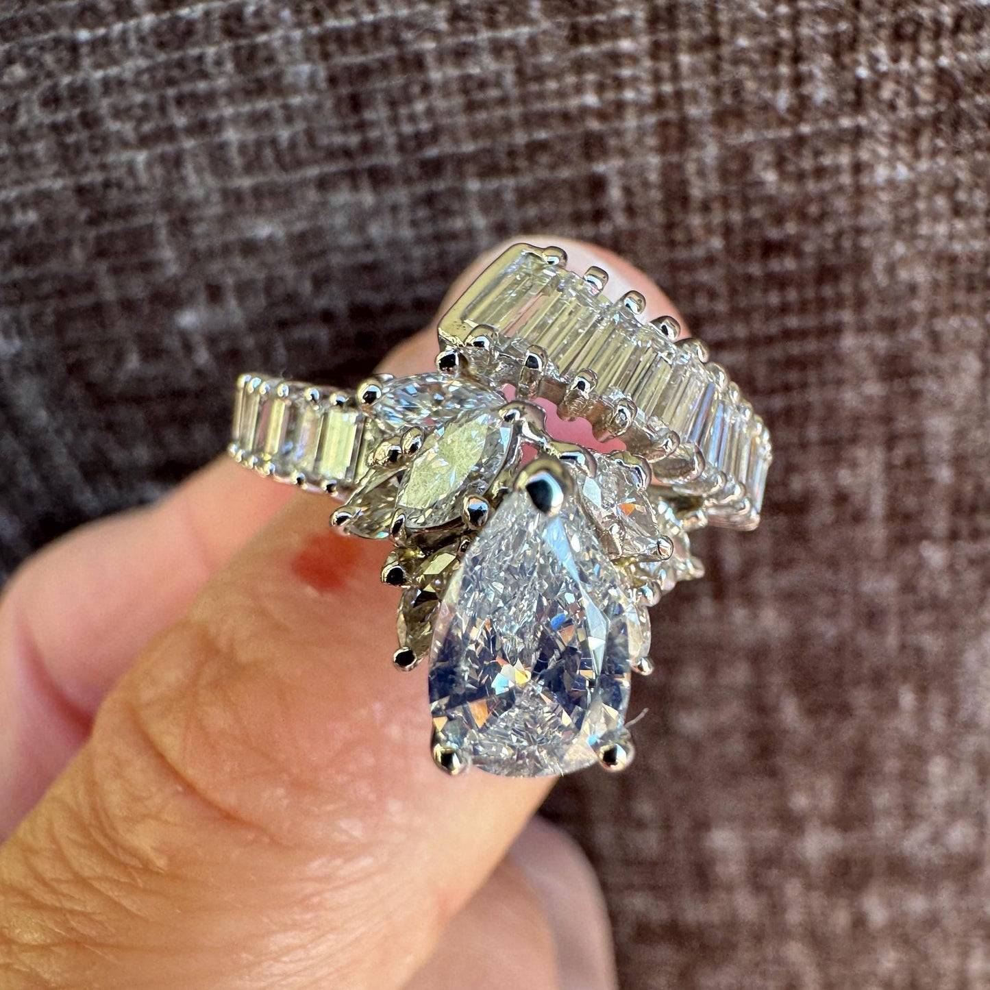 Vintage 18k Solid White Gold Diamond Bypass Ring | 3.18 ctw