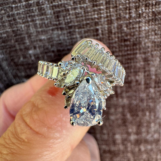 Vintage 18k Solid White Gold Diamond Bypass Ring | 3.18 ctw