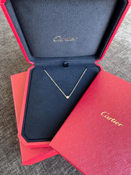 Authentic Cartier D’Amour Diamond Pendant Necklace – 18k Yellow Gold – Mini Model