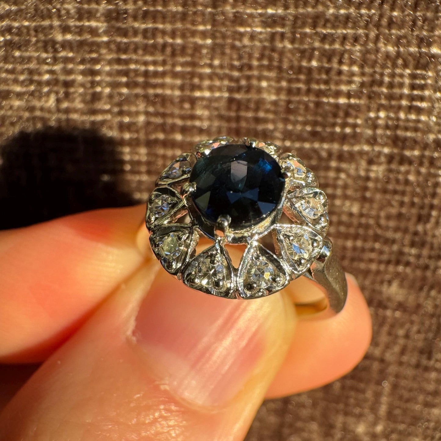 Vintage Blue Sapphire & Diamond Cluster Ring