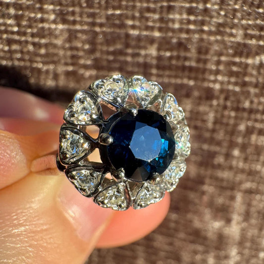 Vintage Blue Sapphire & Diamond Cluster Ring