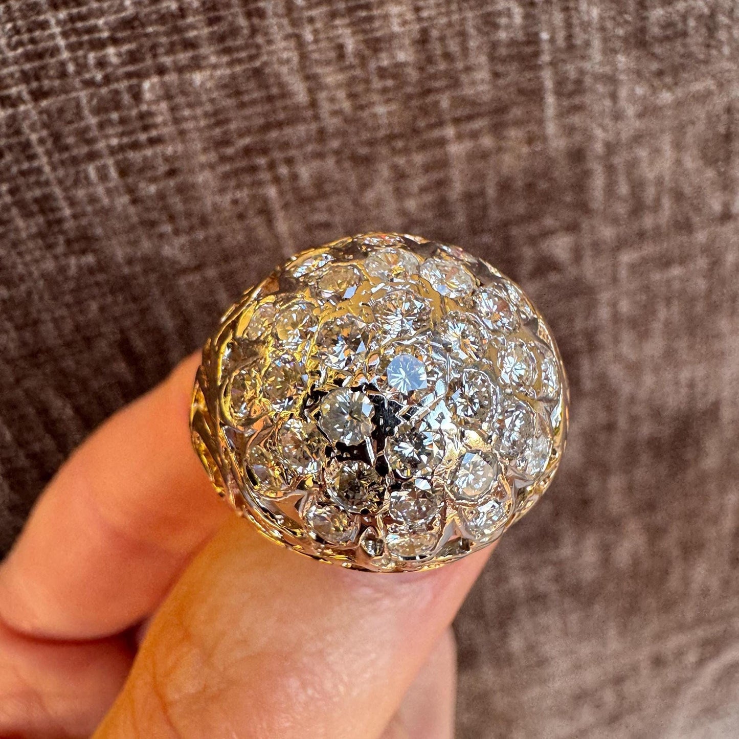 Estate Solid 14k Yellow Gold & Diamond Dome Ring