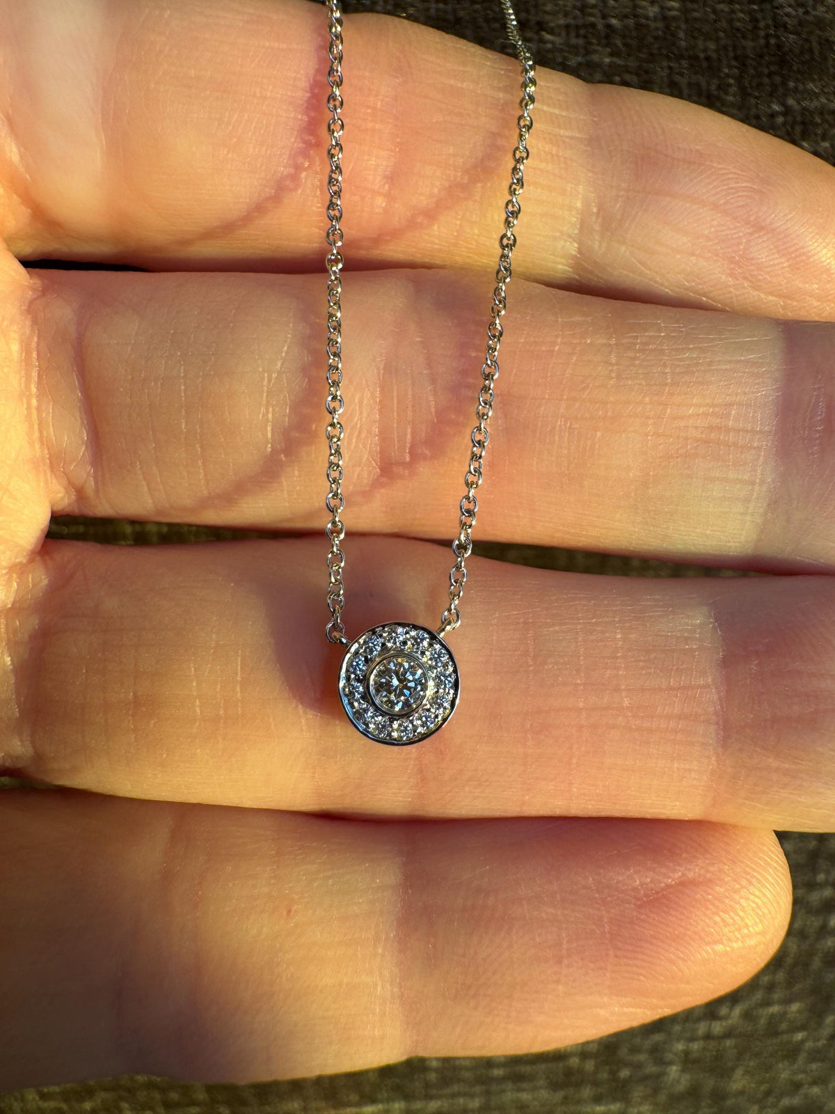 Solid Platinum Tiffany & Co. Diamond Halo Pendant