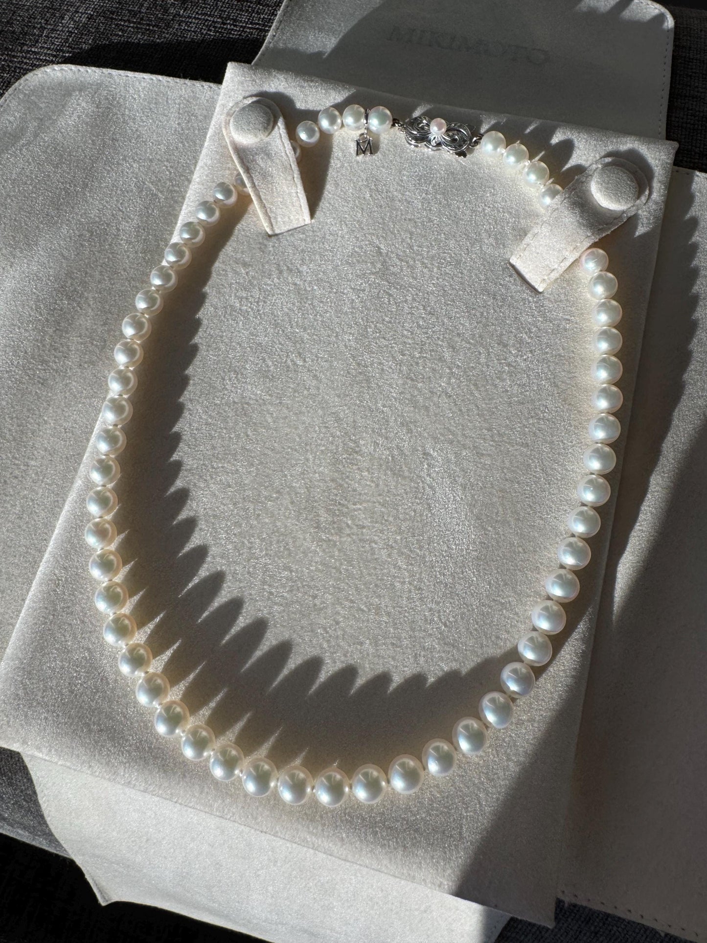 Mikimoto Cream Pearl Necklace: 18k White Gold Clasp, 16" Estate Jewelry