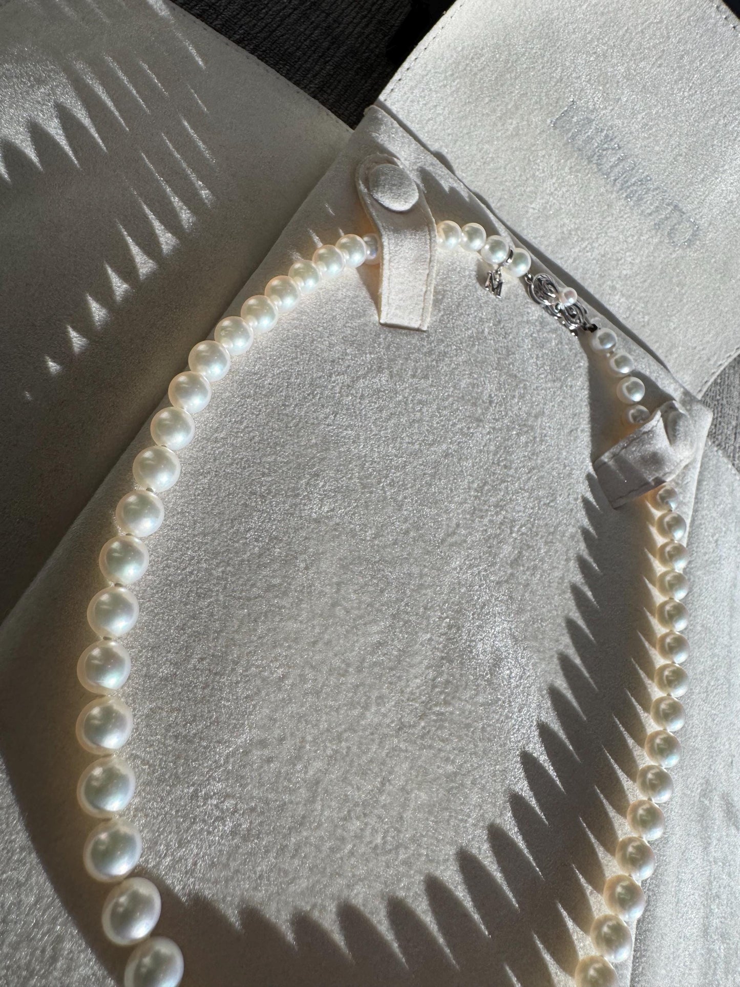 Mikimoto Cream Pearl Necklace: 18k White Gold Clasp, 16" Estate Jewelry