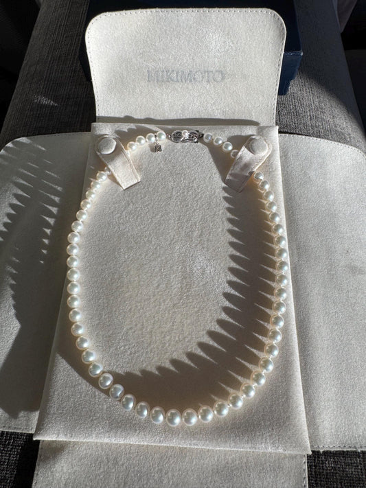 Mikimoto Cream Pearl Necklace: 18k White Gold Clasp, 16" Estate Jewelry