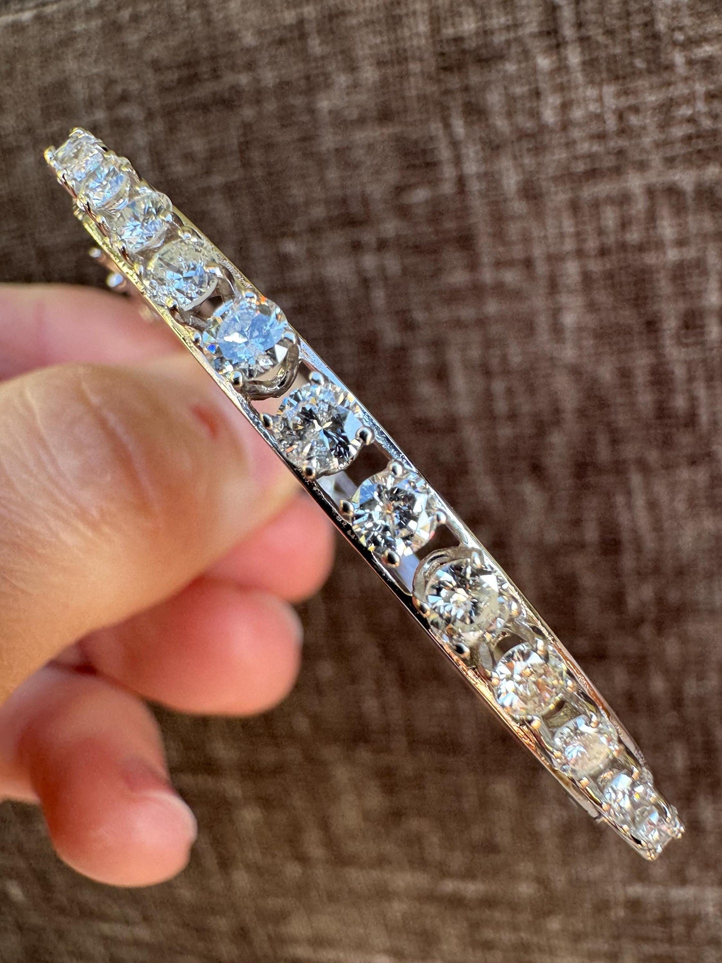 14k White Gold Diamond Hinged Bangle | 1.25ctw SI2-I | Vintage Estate Bracelet | 10g