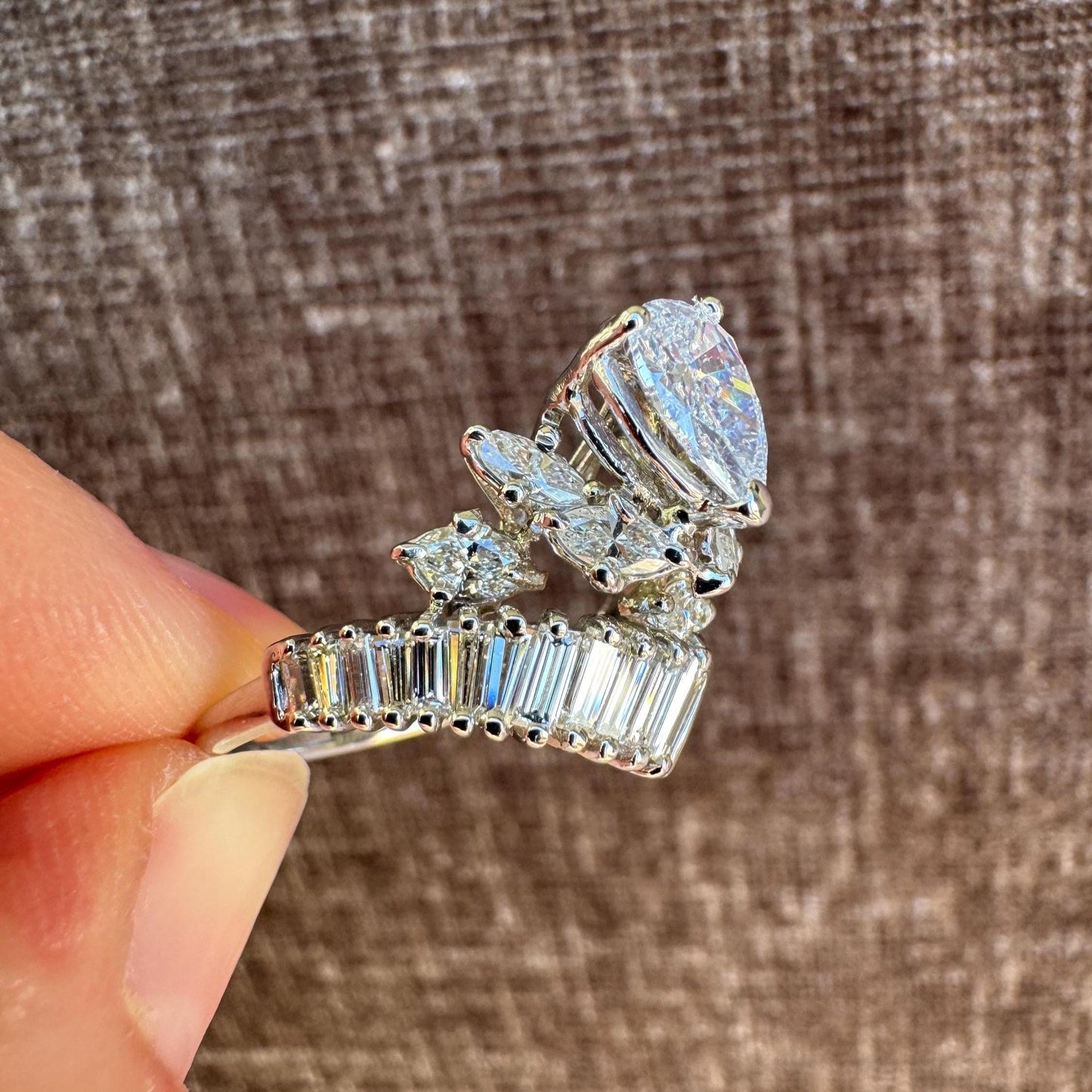 Vintage 18k Solid White Gold Diamond Bypass Ring | 3.18 ctw