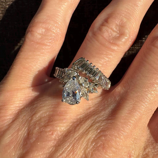 Vintage 18k Solid White Gold Diamond Bypass Ring | 3.18 ctw