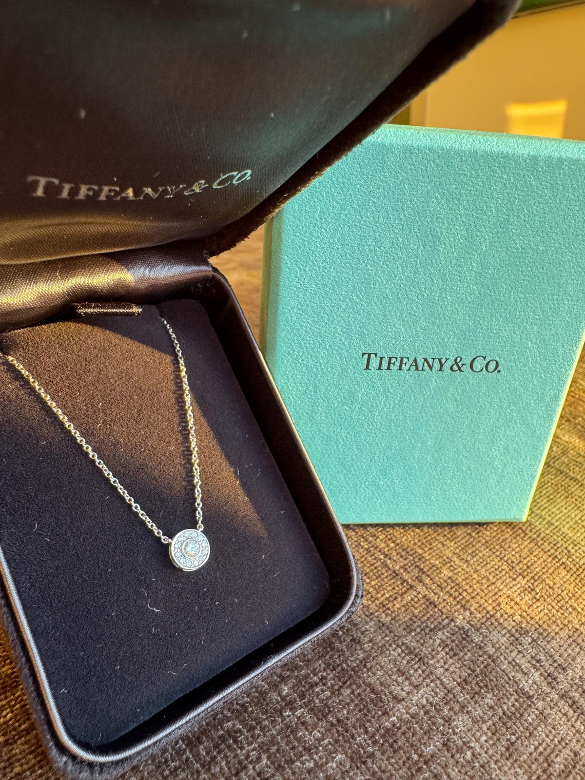 Solid Platinum Tiffany & Co. Diamond Halo Pendant