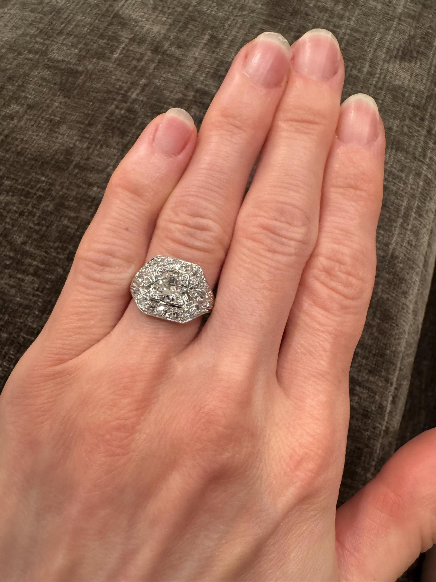 Art Deco Platinum Old Mine Cut Diamond Ring | 1.15ct Center + 1.65ct Accents | Vintage Estate Ring