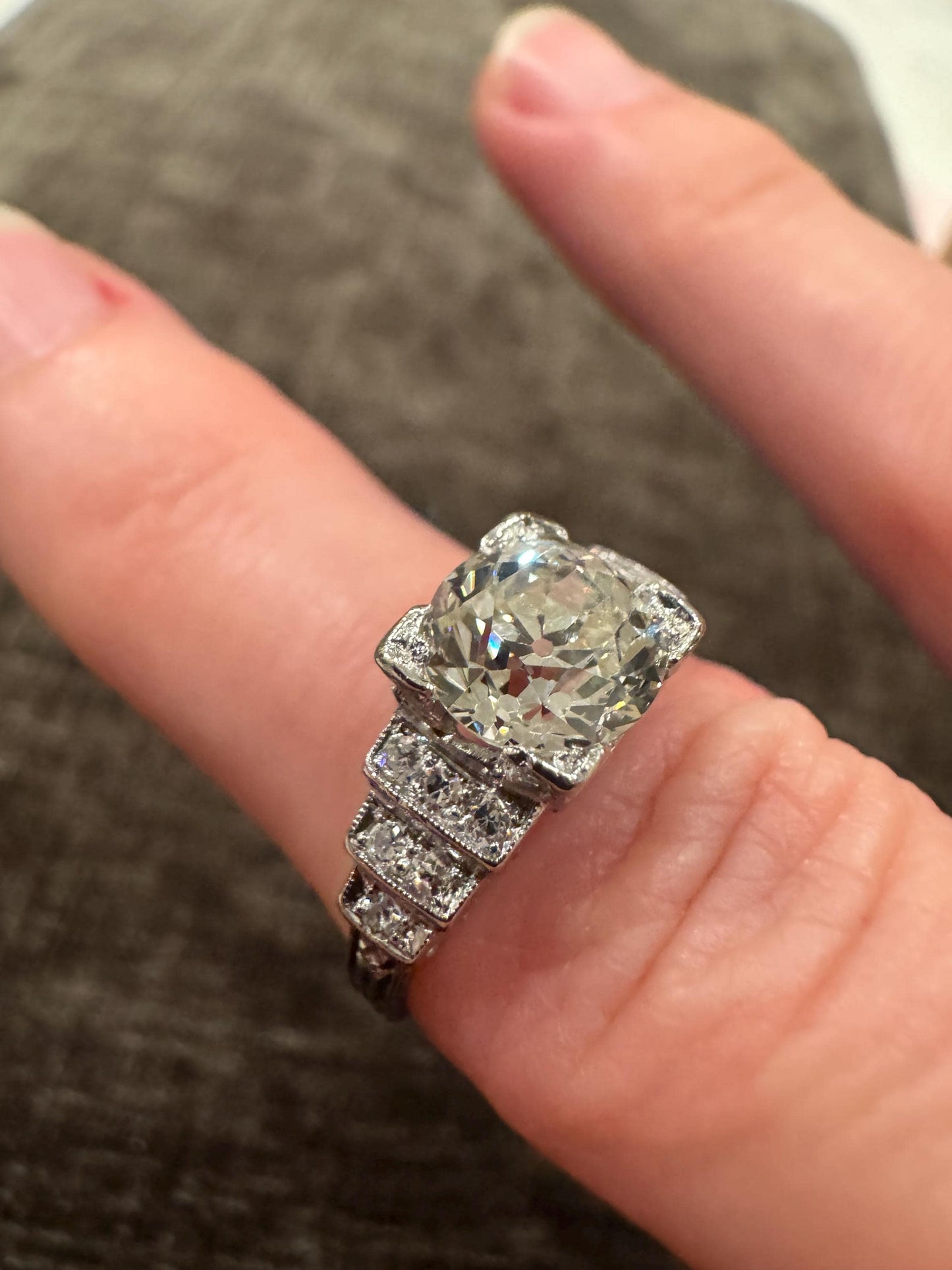 Art Deco Platinum & Diamond Ring | 1.72ct Old European Cut Center | Vintage Estate Engagement Ring