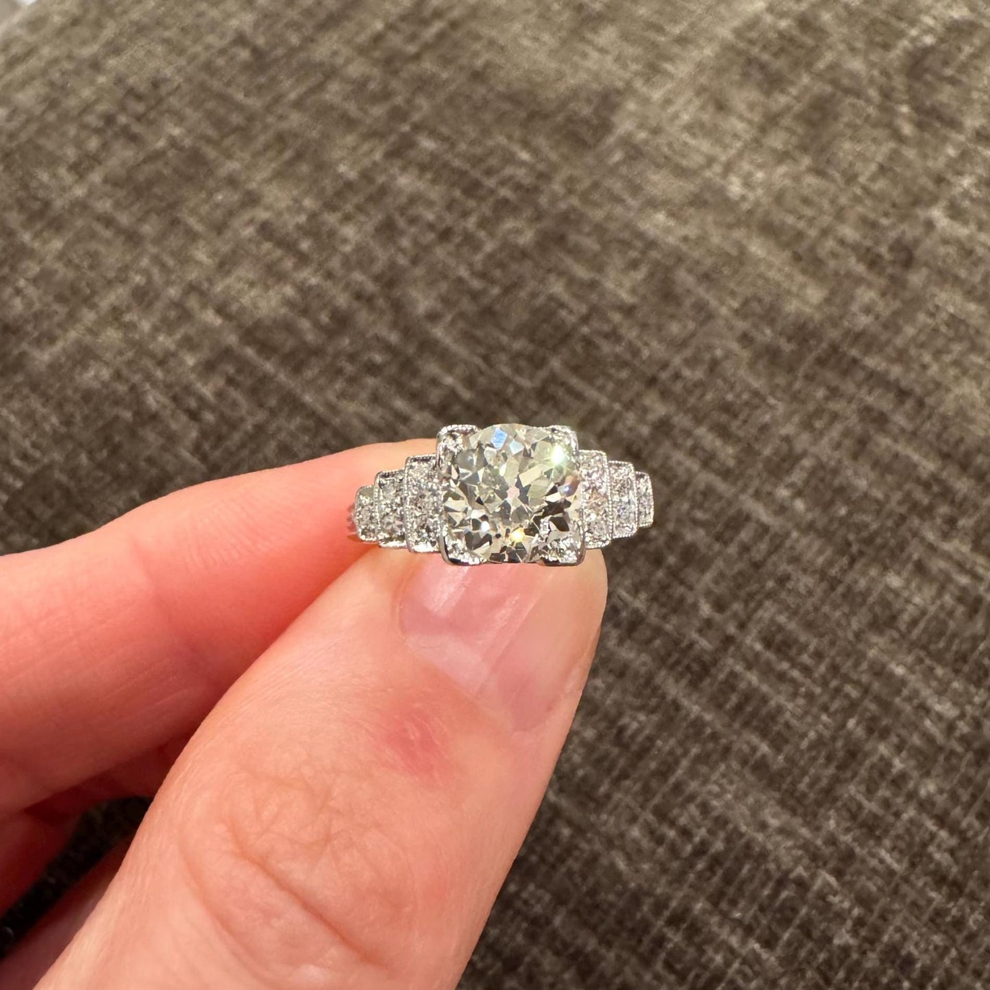 Art Deco Platinum & Diamond Ring | 1.72ct Old European Cut Center | Vintage Estate Engagement Ring