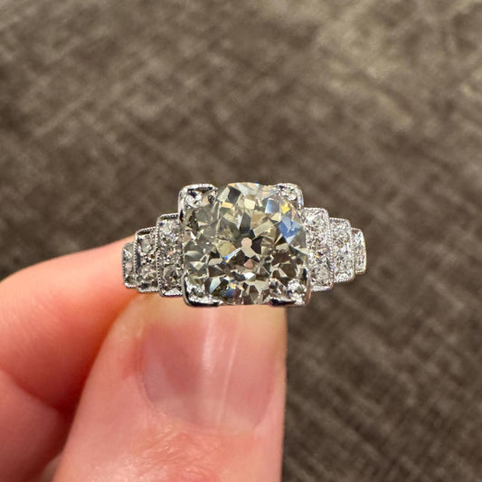 Art Deco Platinum & Diamond Ring | 1.72ct Old European Cut Center | Vintage Estate Engagement Ring