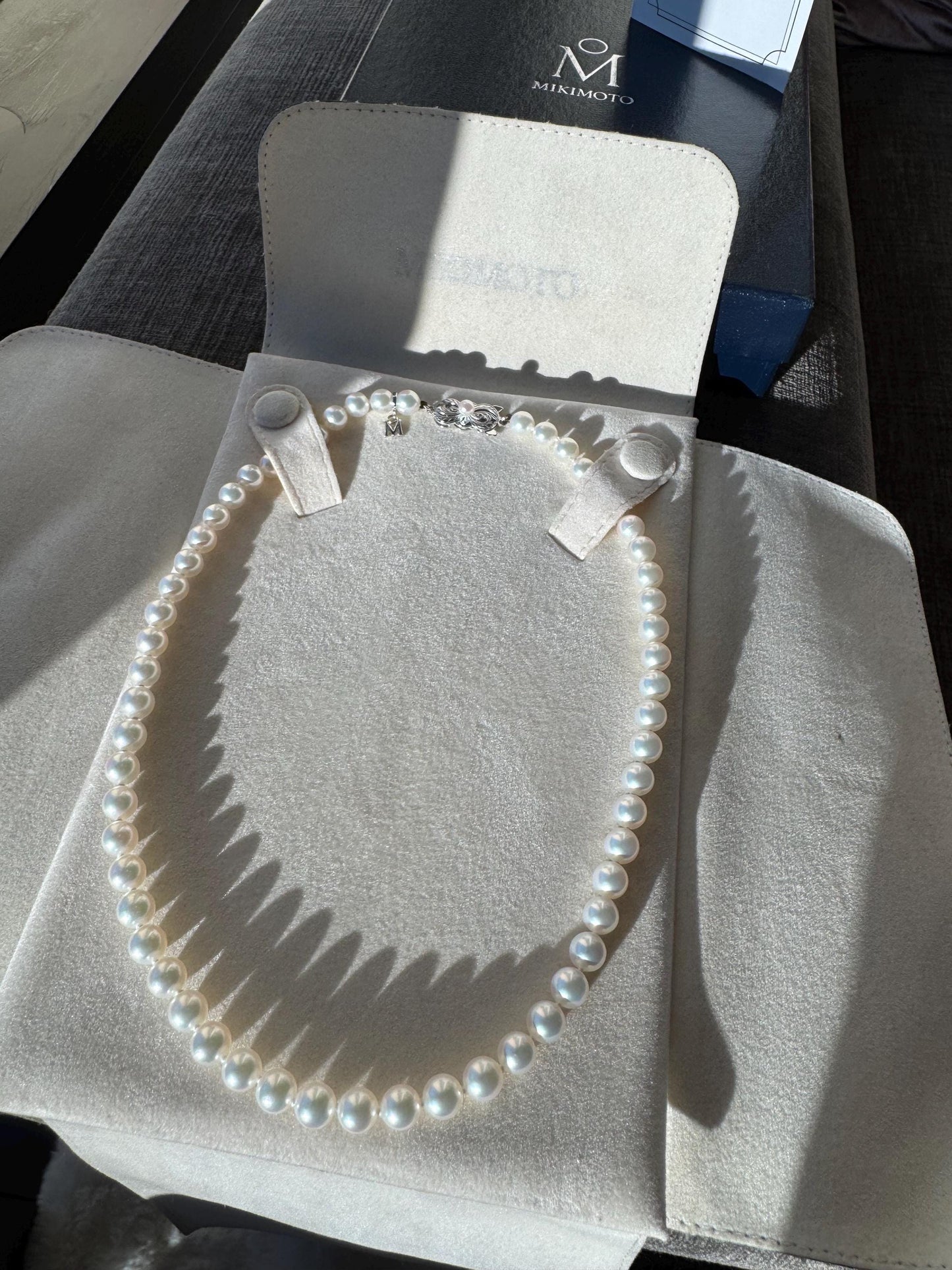Mikimoto Cream Pearl Necklace: 18k White Gold Clasp, 16" Estate Jewelry