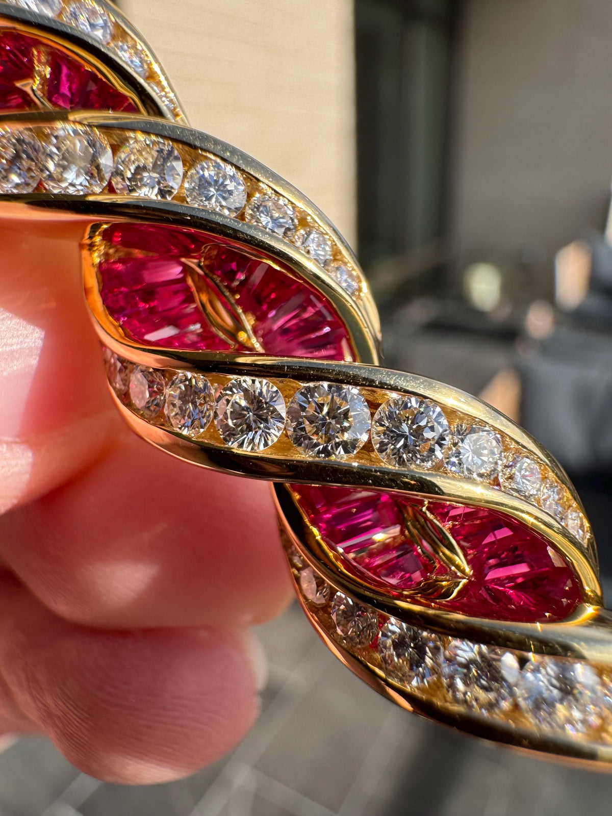 Charles Krypell 18K Solid Yellow Gold & Natural Ruby and Diamond Brooch