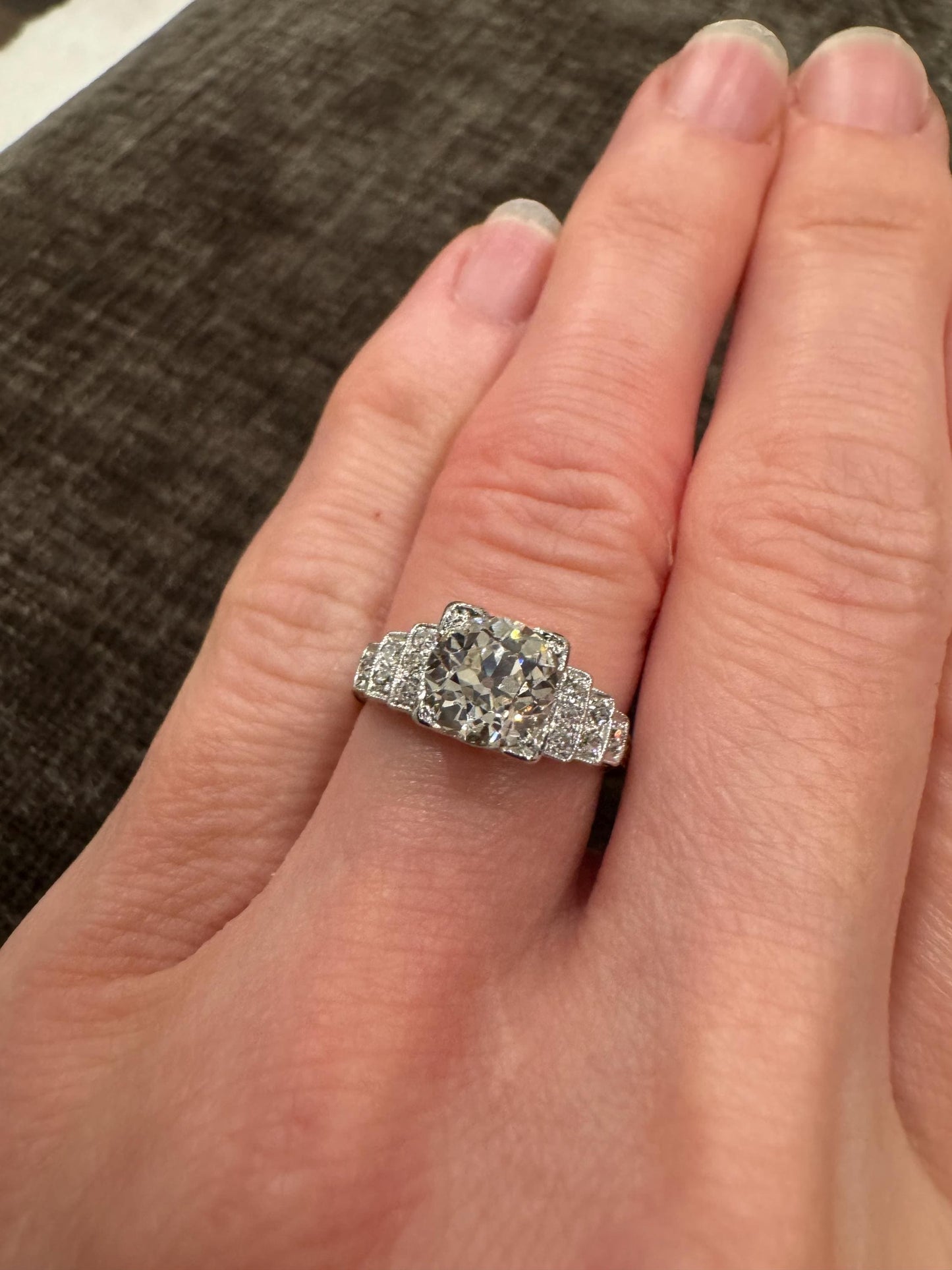 Art Deco Platinum & Diamond Ring | 1.72ct Old European Cut Center | Vintage Estate Engagement Ring