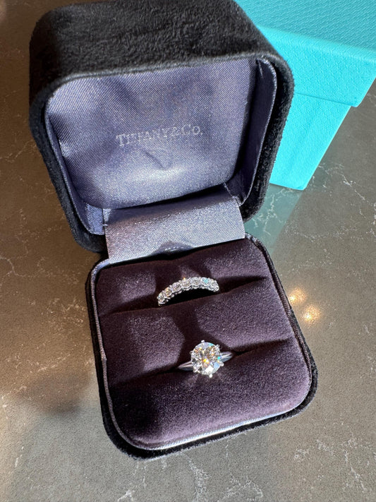 Estate Tiffany & Co Natural Diamond Engagement Ring and Matching Diamond Bands