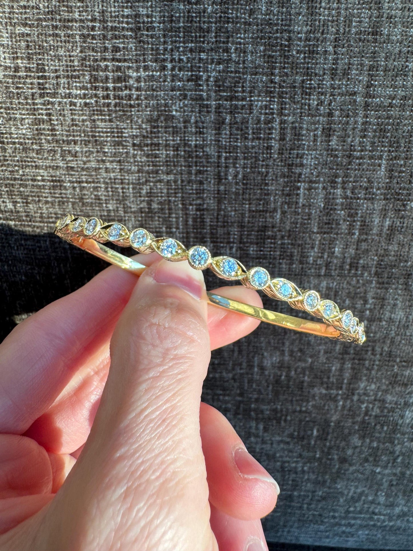 Vintage Penny Preville 18k Yellow Gold Diamond Oval Bangle