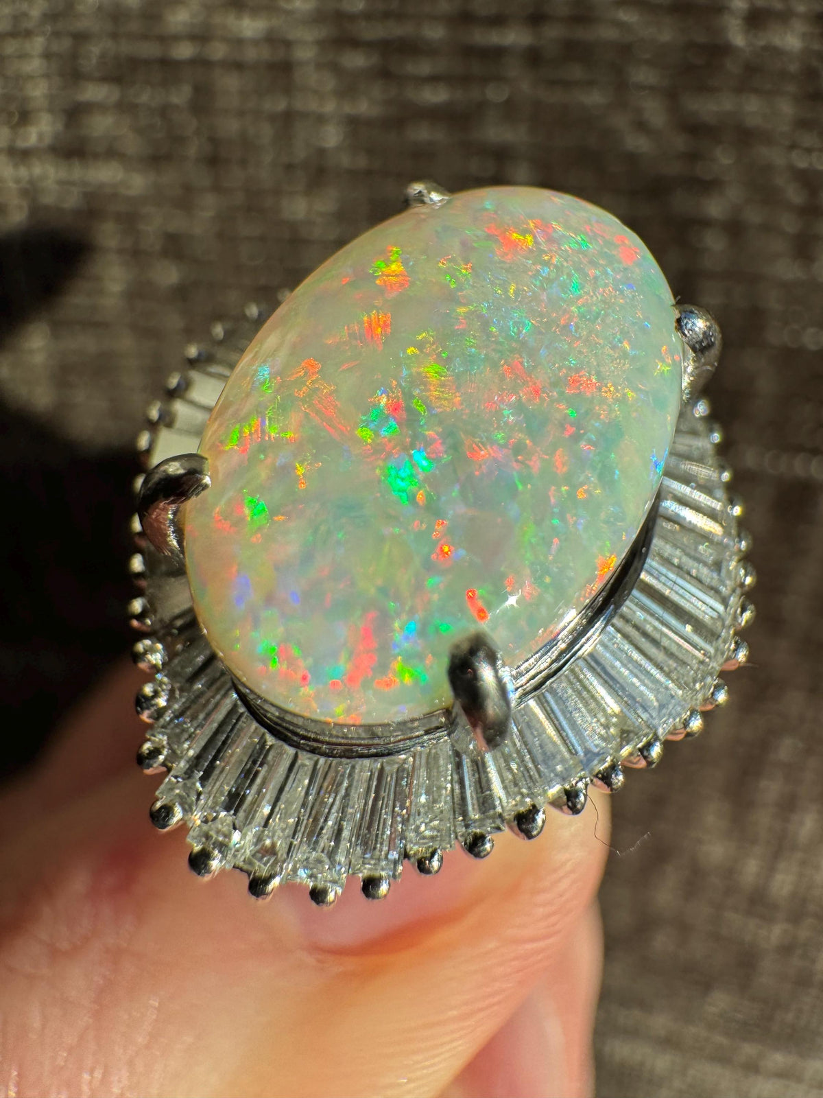 Estate Platinum Natural Australian Opal & Diamond Ballerina Ring