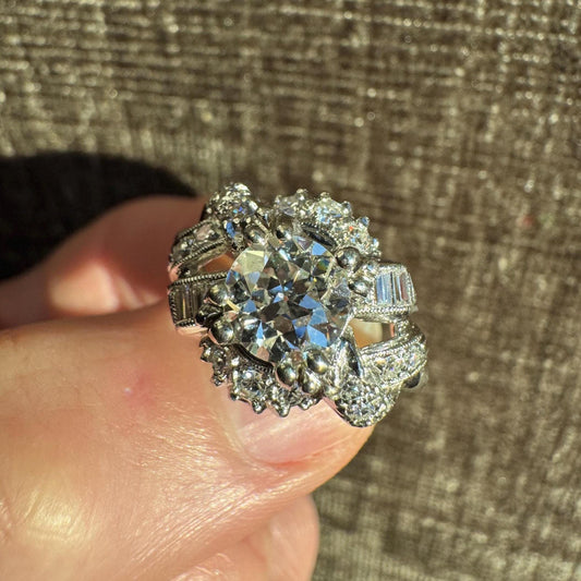 Estate 2 Carat Natural Diamond & Platinum Cluster Ring