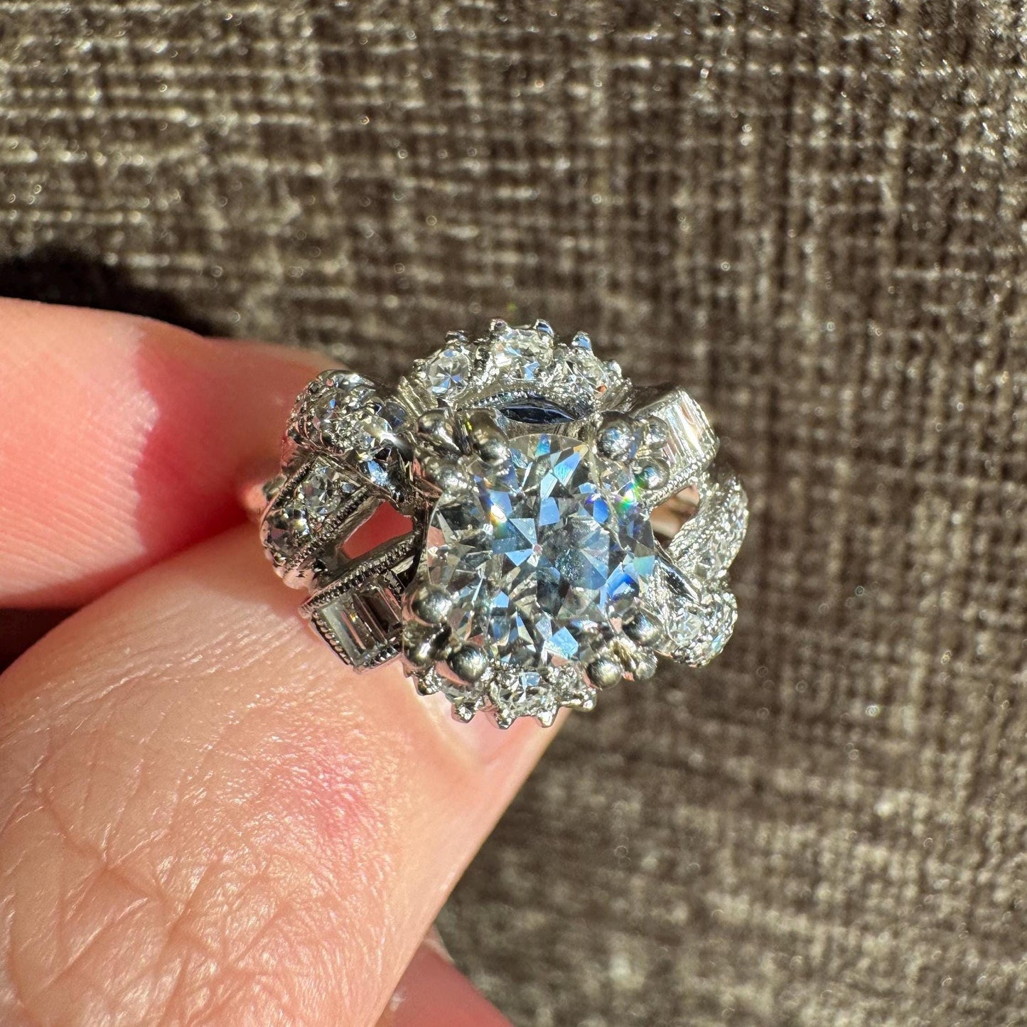 Estate 2 Carat Natural Diamond & Platinum Cluster Ring