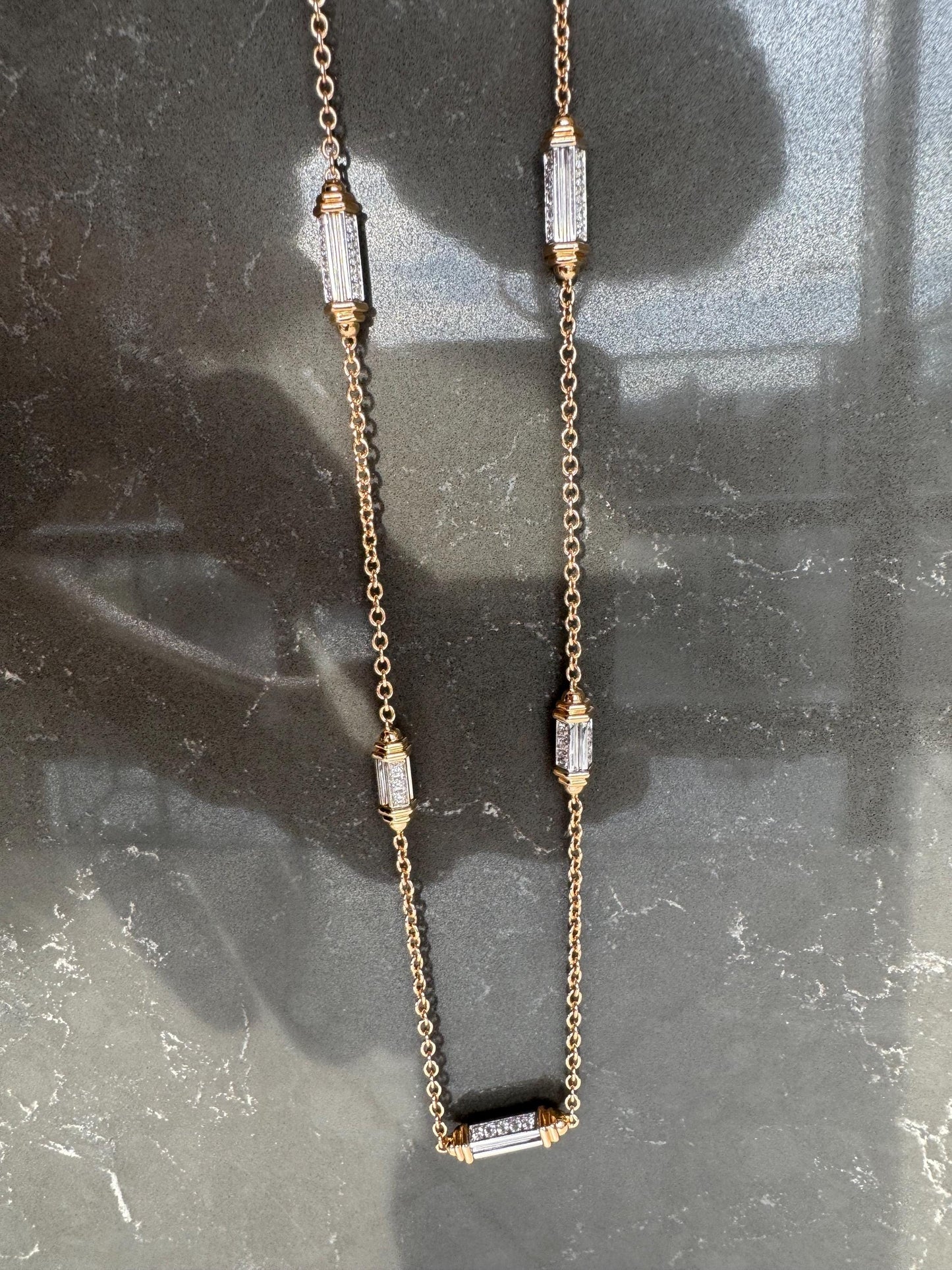 Vintage 18k Yellow & White Gold Picchiotti Diamond Station Necklace