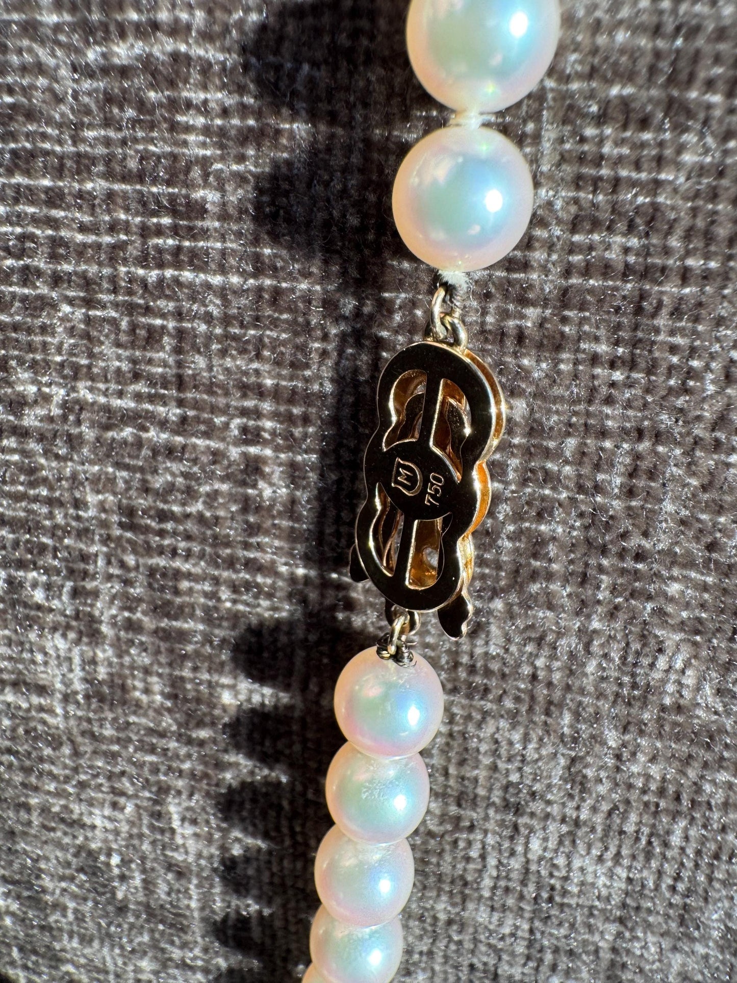 Mikimoto Pearl Necklace with 18k Yellow Gold & Diamond Clasp