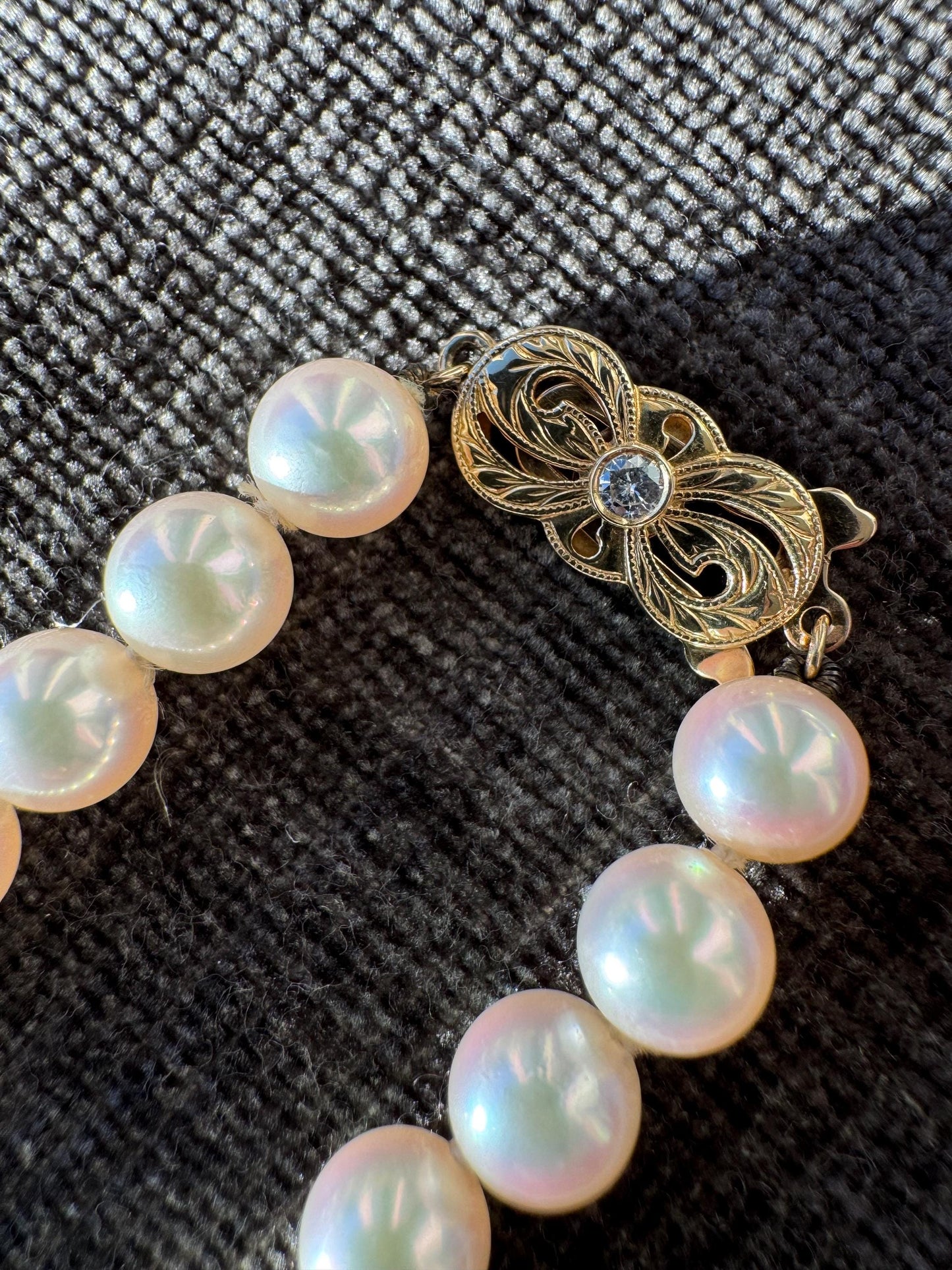 Mikimoto Pearl Necklace with 18k Yellow Gold & Diamond Clasp