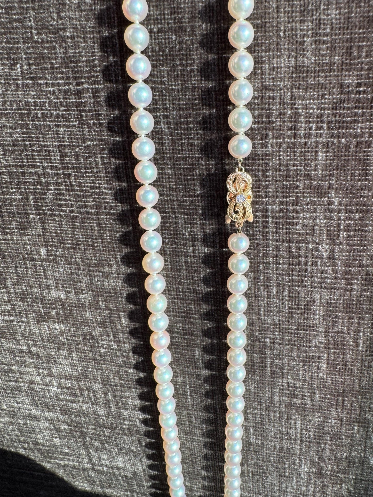 Mikimoto Pearl Necklace with 18k Yellow Gold & Diamond Clasp