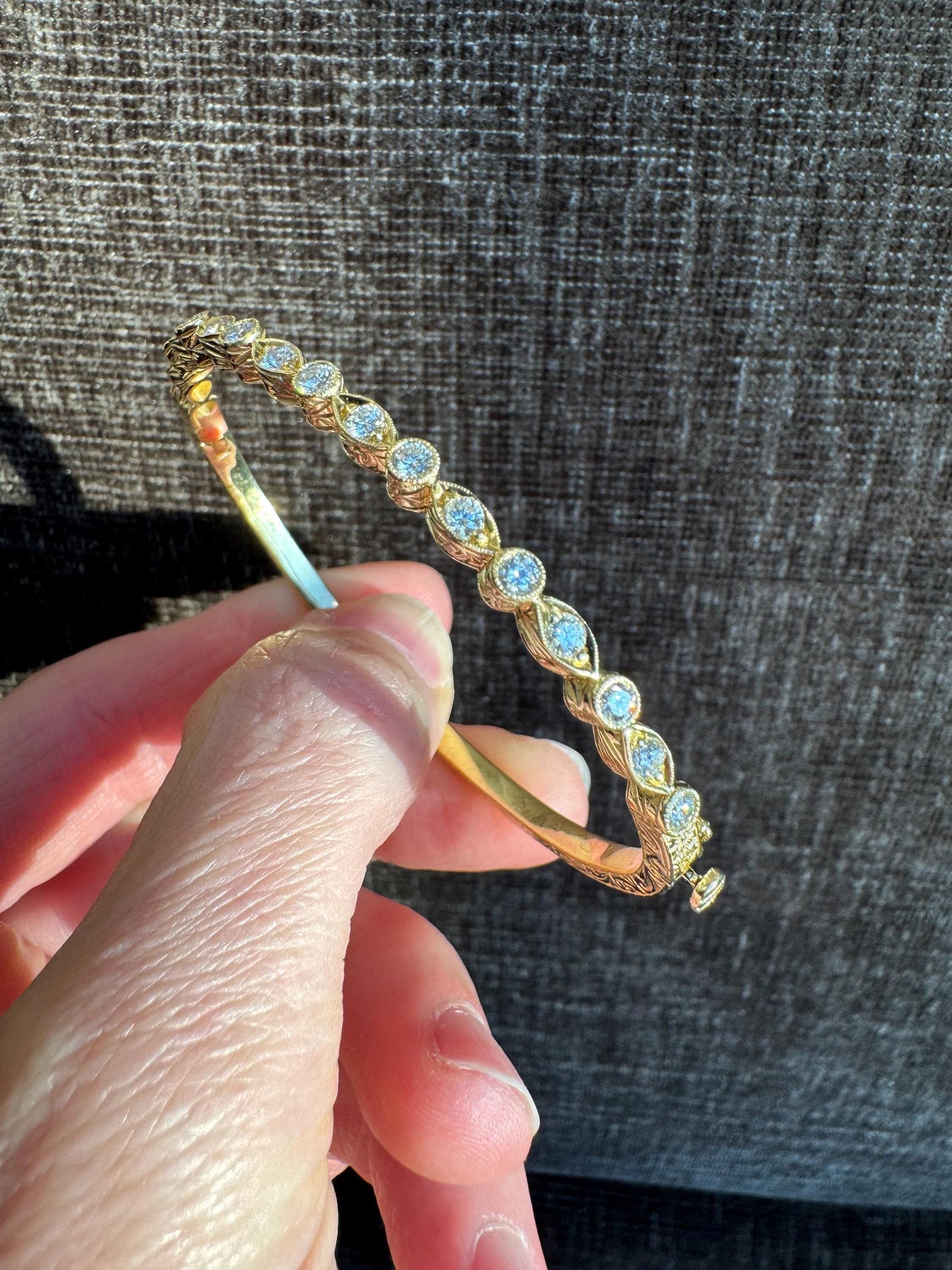 Vintage Penny Preville 18k Yellow Gold Diamond Oval Bangle
