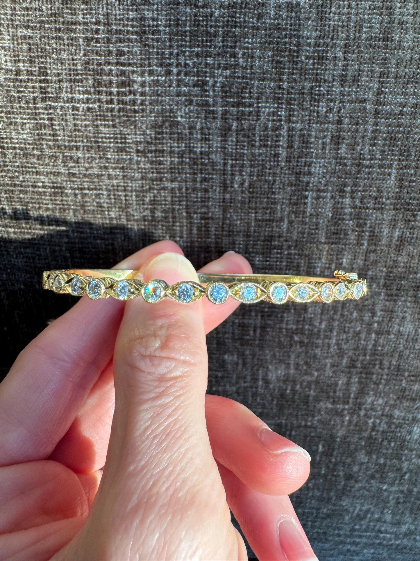 Vintage Penny Preville 18k Yellow Gold Diamond Oval Bangle