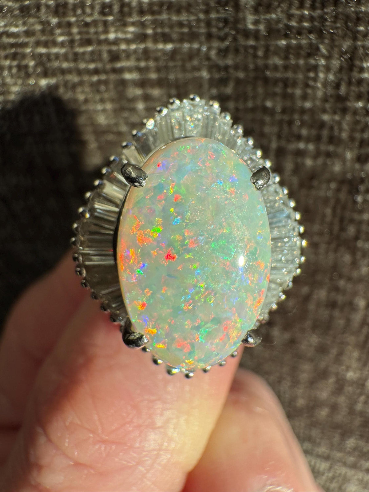 Estate Platinum Natural Australian Opal & Diamond Ballerina Ring