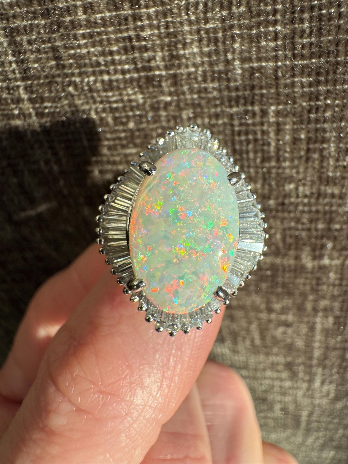 Estate Platinum Natural Australian Opal & Diamond Ballerina Ring
