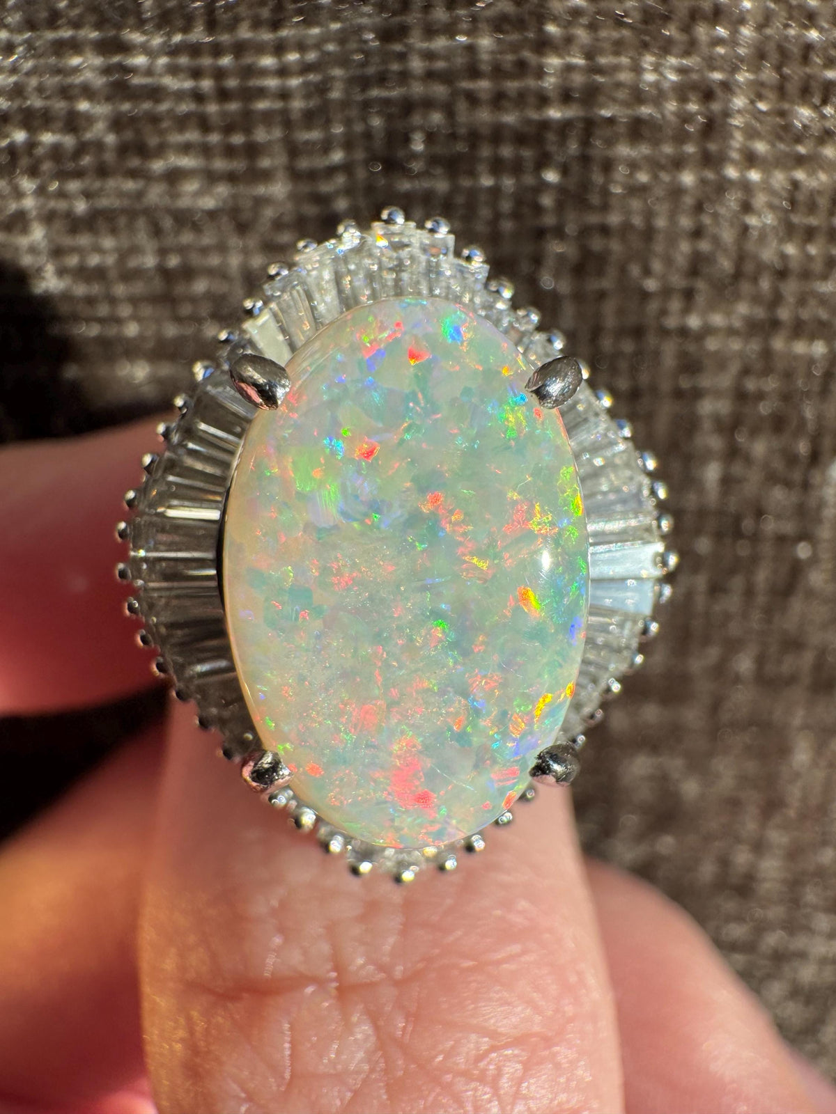 Estate Platinum Natural Australian Opal & Diamond Ballerina Ring