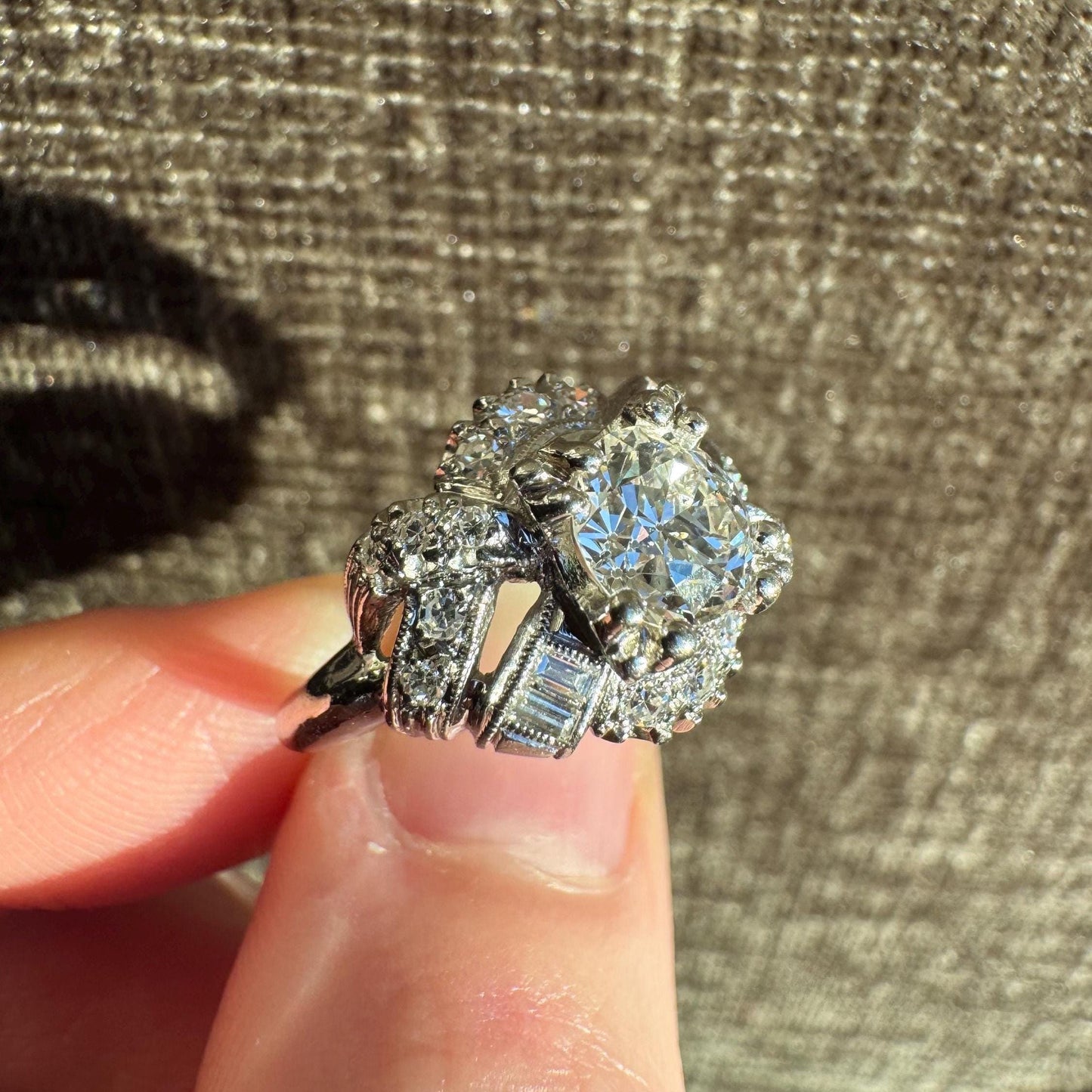 Estate 2 Carat Natural Diamond & Platinum Cluster Ring