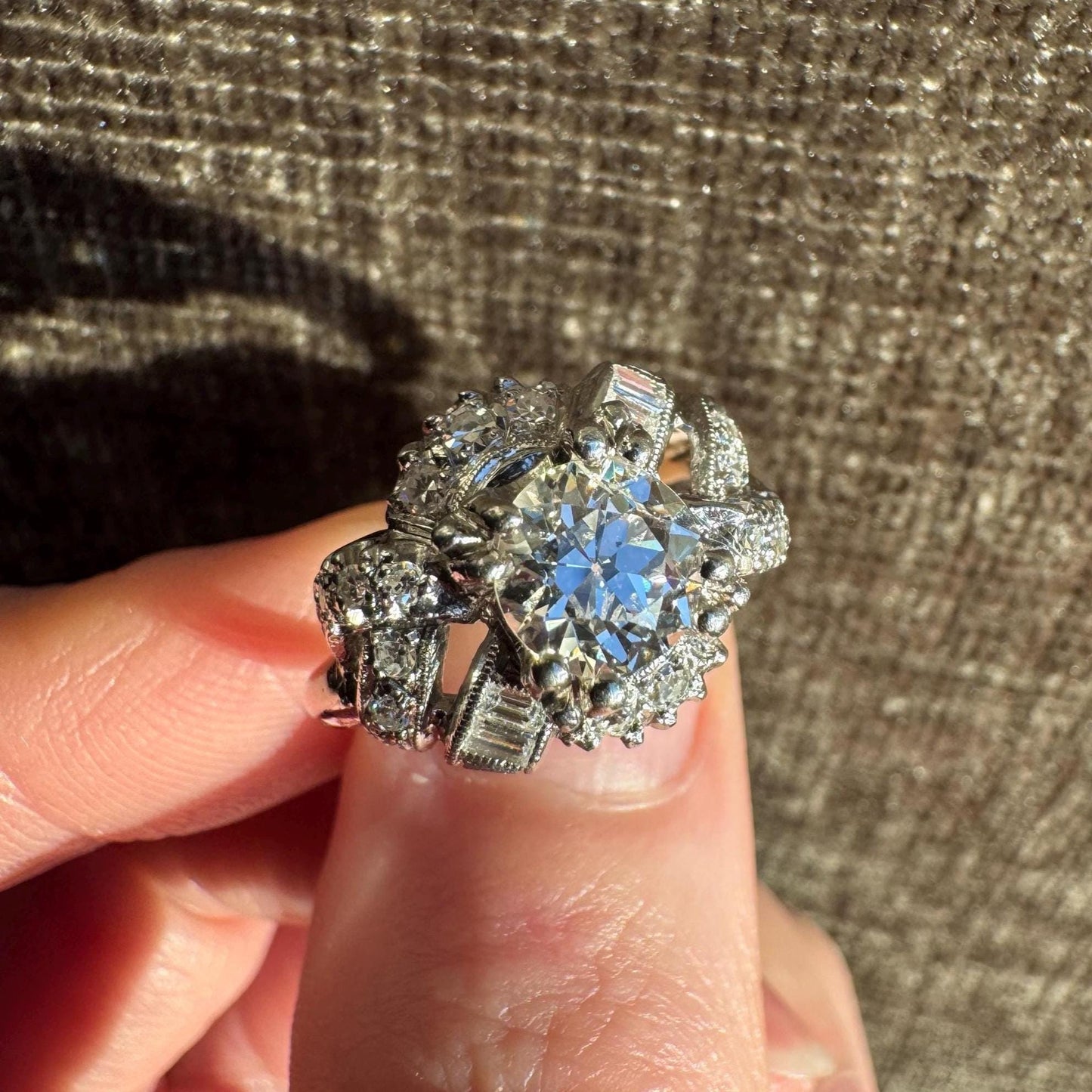 Estate 2 Carat Natural Diamond & Platinum Cluster Ring